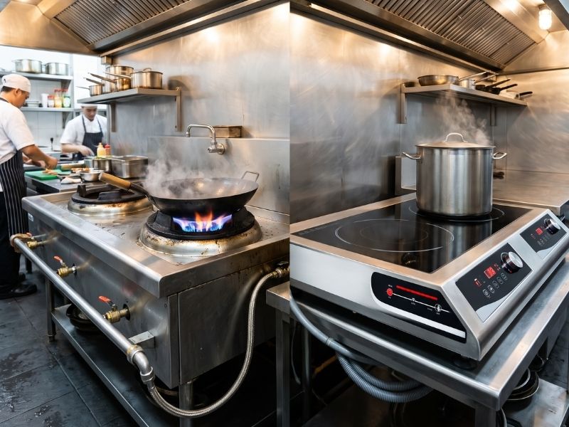 so sánh bếp gas với bếp từ công nghiệp