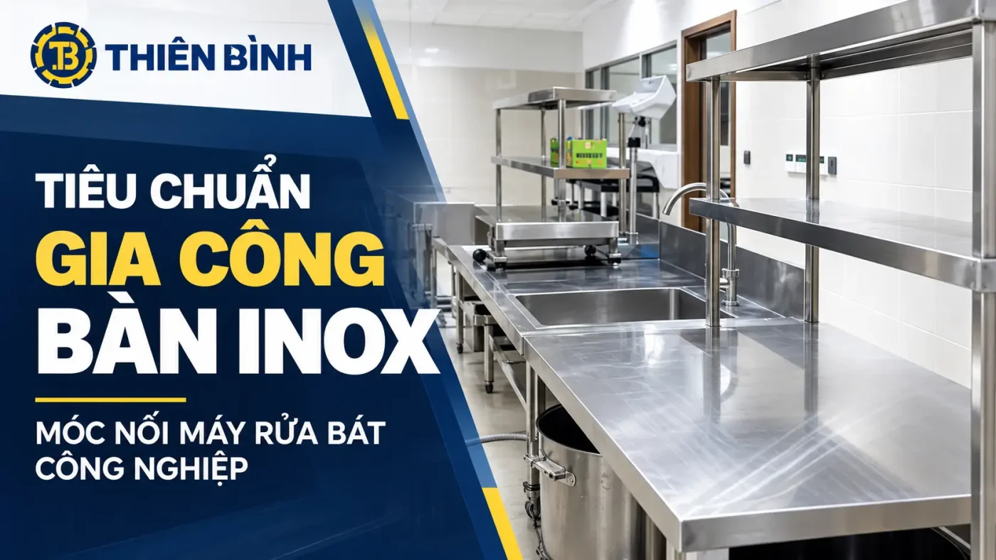 Tiêu chuẩn gia công bàn inox móc nối máy rửa bát công nghiệp chuẩn kỹ thuật